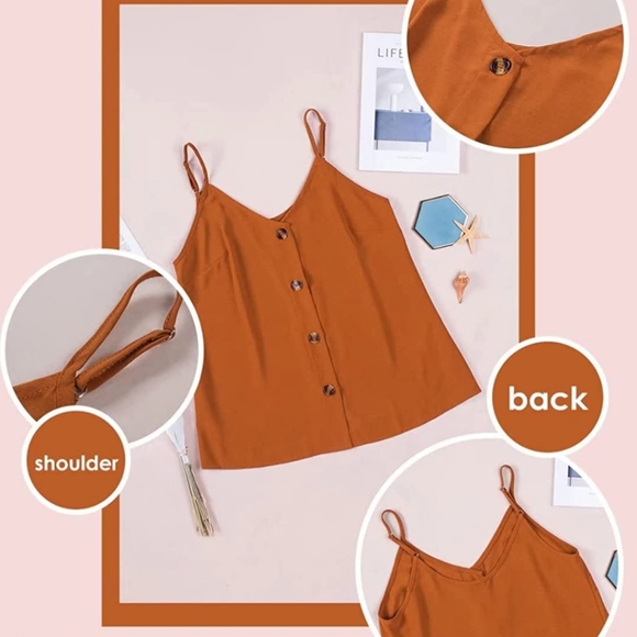 Blencot - Women's Buttondown V Neck Strappy Pumpkin Color Blouse, Size XL - Picture 3 of 6